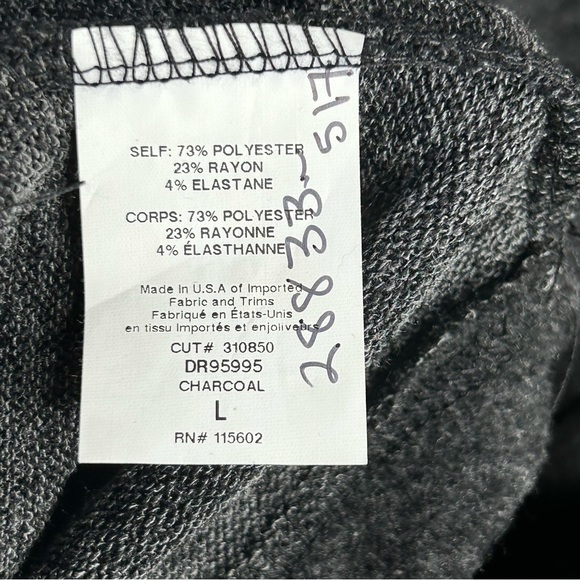 Lush NWT Twist Front Wrap Long Sleeve Charcoal Sweater Midi Soft Dress Sz L - Picture 7 of 10